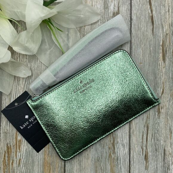 Kate Spade Lucy Metallic Small L-zip Wristlet Bag Wallet Purse - Picture 1 of 9